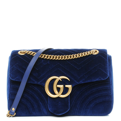 Gucci Velvet Matelasse Medium GG Marmont Shoulder Bag Cobalt Blue 1 of 8