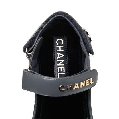Chanel Shiny Calfskin Logo Platform Sandals 38 Grey 7 of 11