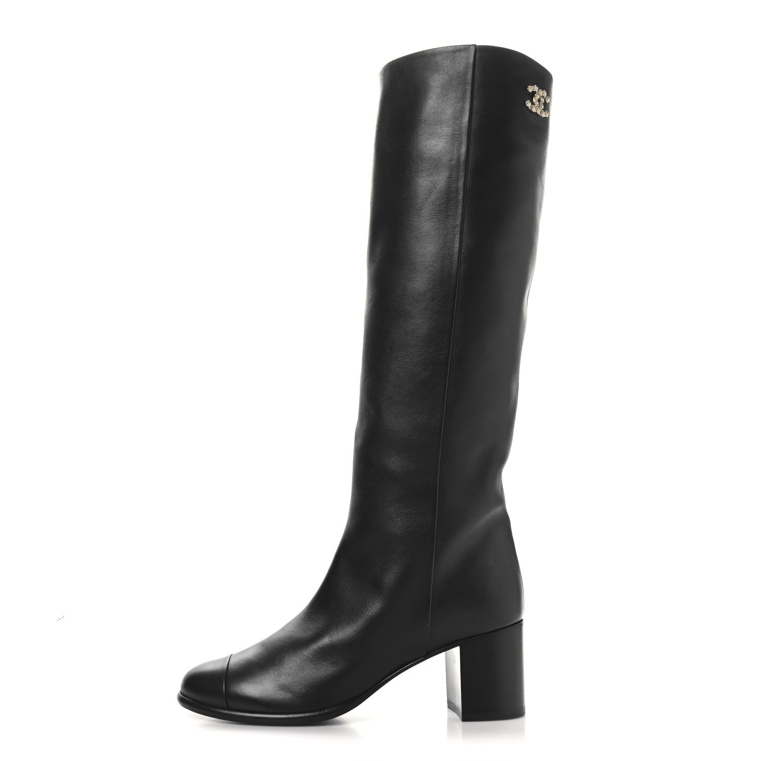 Chanel Calfskin CC High Boots 37.5 Black 1 of 8