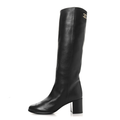Chanel Calfskin CC High Boots 37.5 Black 1 of 8