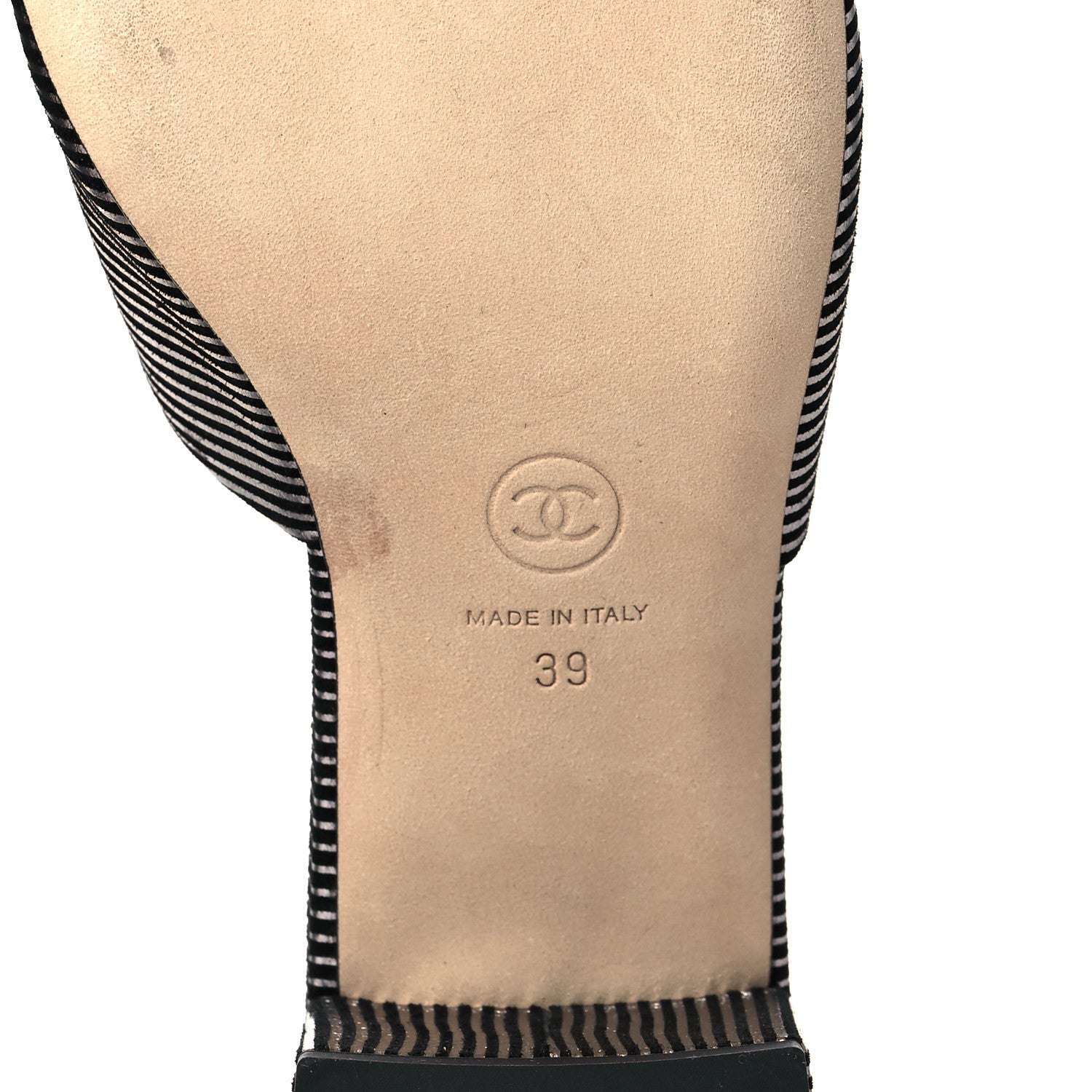 Chanel Calfskin Striped Beaded CC Mule Sandals 39 Black 8 of 11