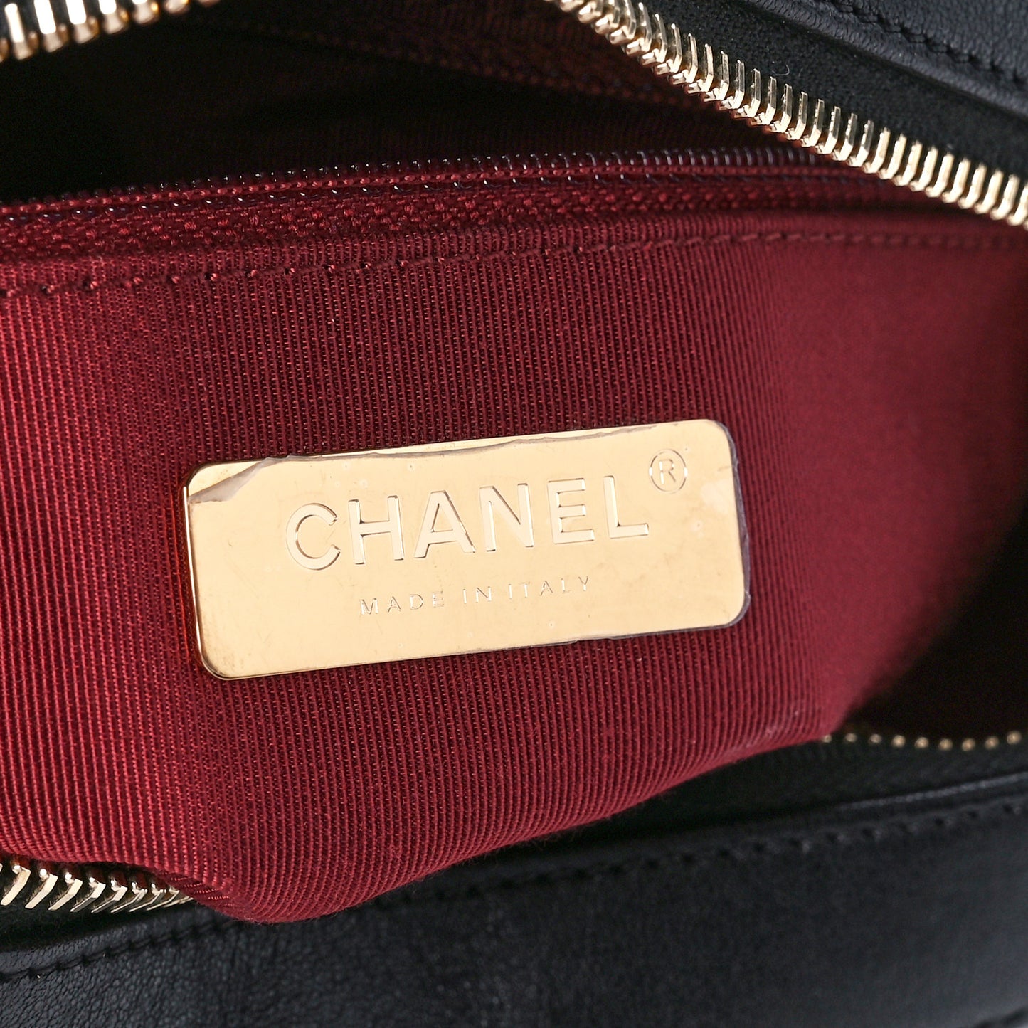Goatskin Quilted Chanel 19 Camera Case Black