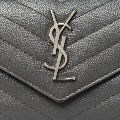 Saint Laurent Grain De Poudre Matelasse Chevron Monogram Compact Tri Fold Wallet Earth 8 of 14