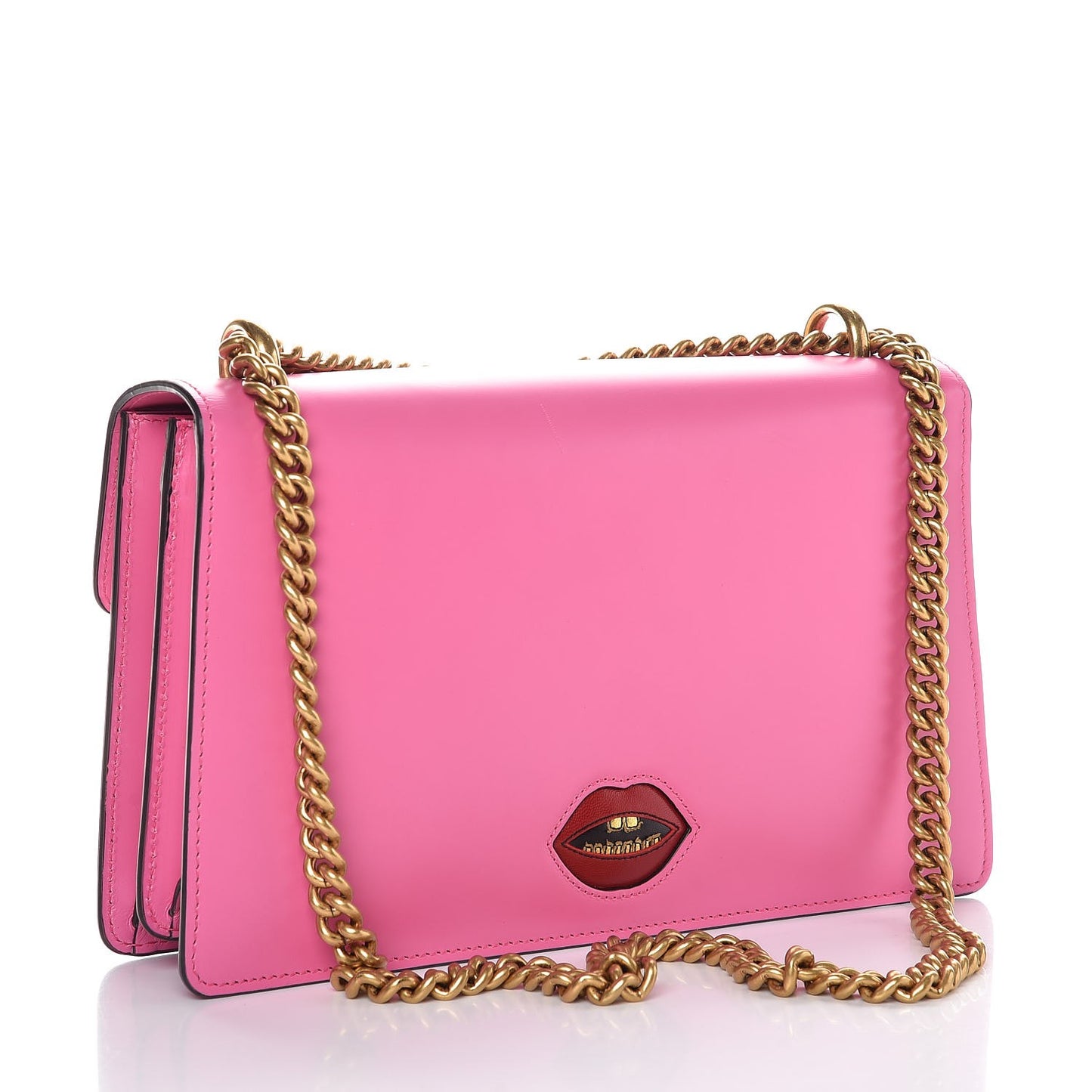 Knight Calfskin Malaga Kid Heart Medium GG Marmont Chain Handle Bag Tropical Pink Flower Hibiscus Red Multicolor