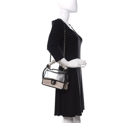 Chanel Lambskin PVC Sand By The Sea Flap With Pearl Strap Black 2 of 12