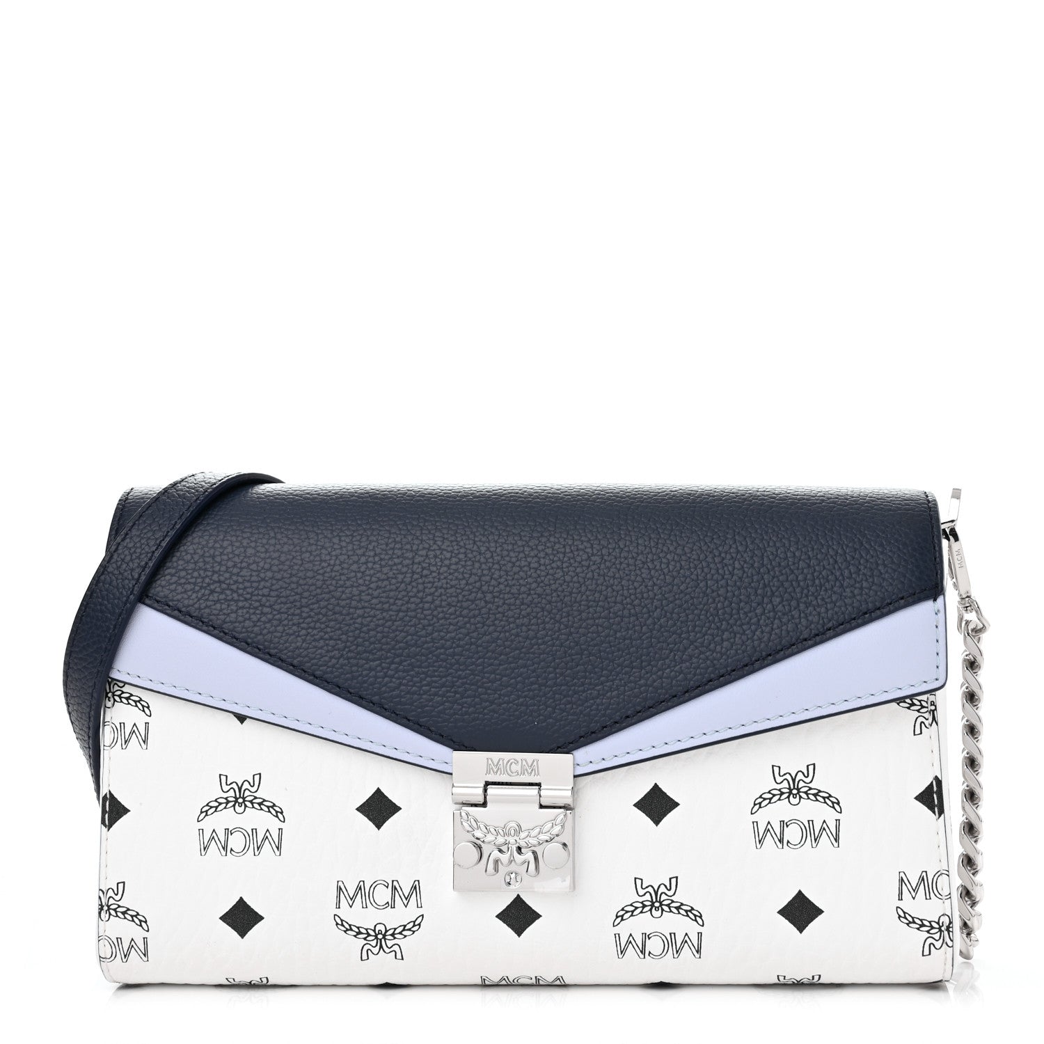 MCM Calfskin Visetos Monogram Medium Millie Color Block Crossbody Bag White Mood Indigo 1 of 10