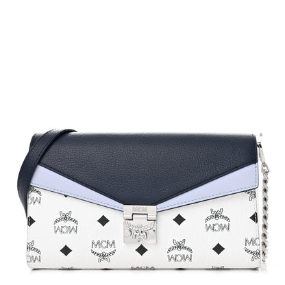 MCM Calfskin Visetos Monogram Medium Millie Color Block Crossbody Bag White Mood Indigo 1 of 10