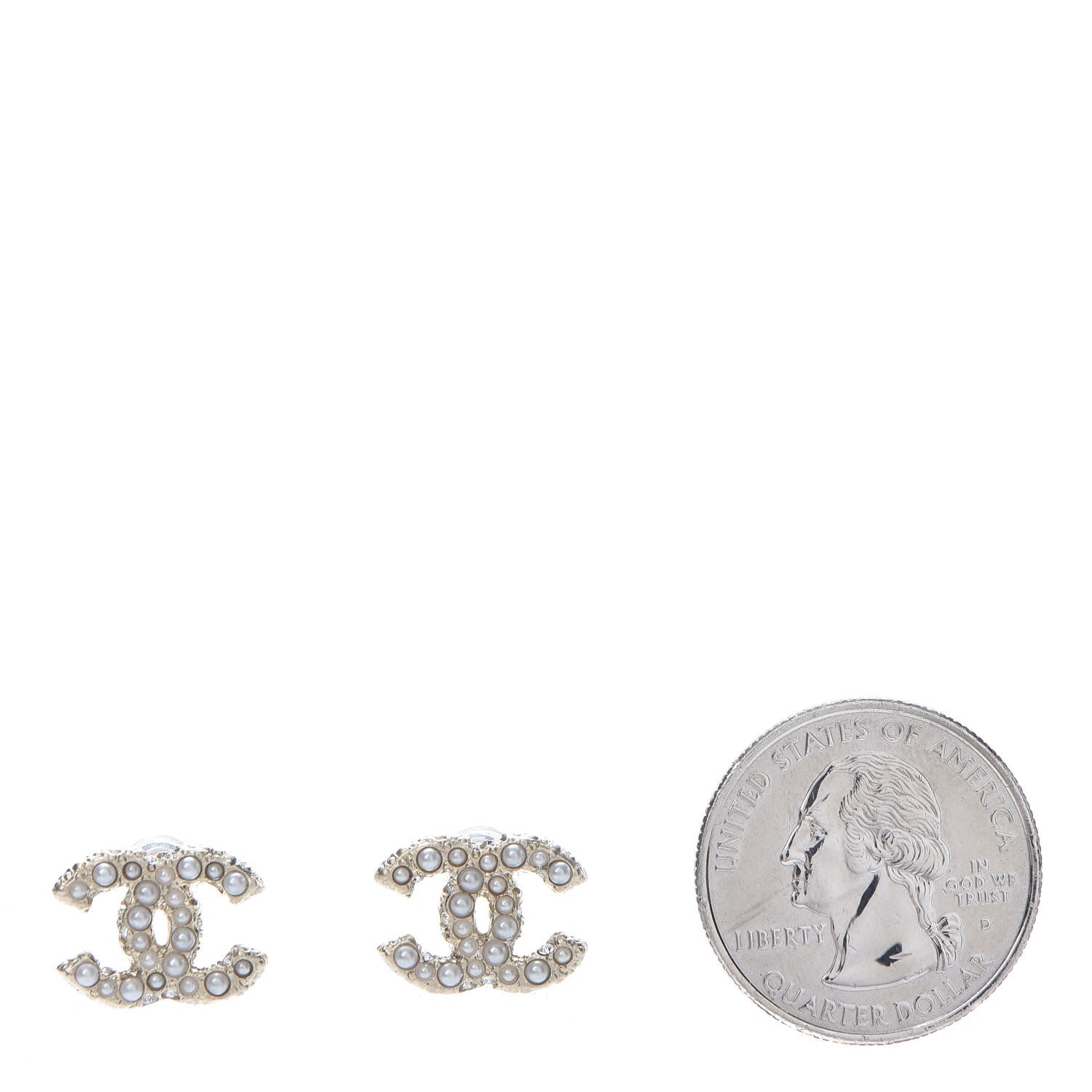 Chanel Pearl Crystal CC Stud Earrings Gold 2 of 5