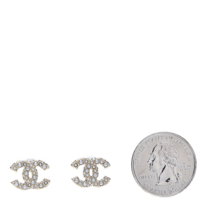Chanel Pearl Crystal CC Stud Earrings Gold 2 of 5