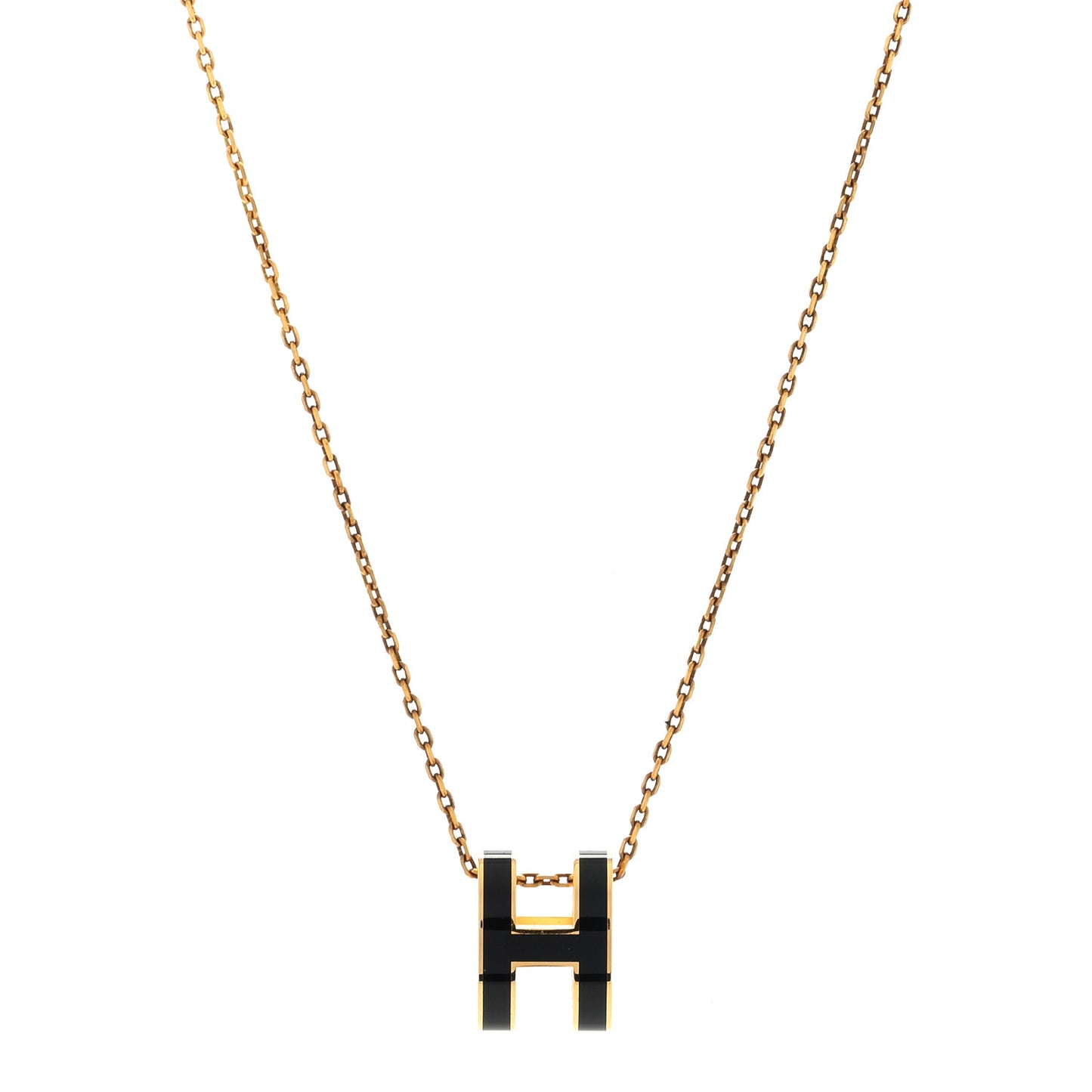 Lacquered Gold Pop H Pendant Necklace Black