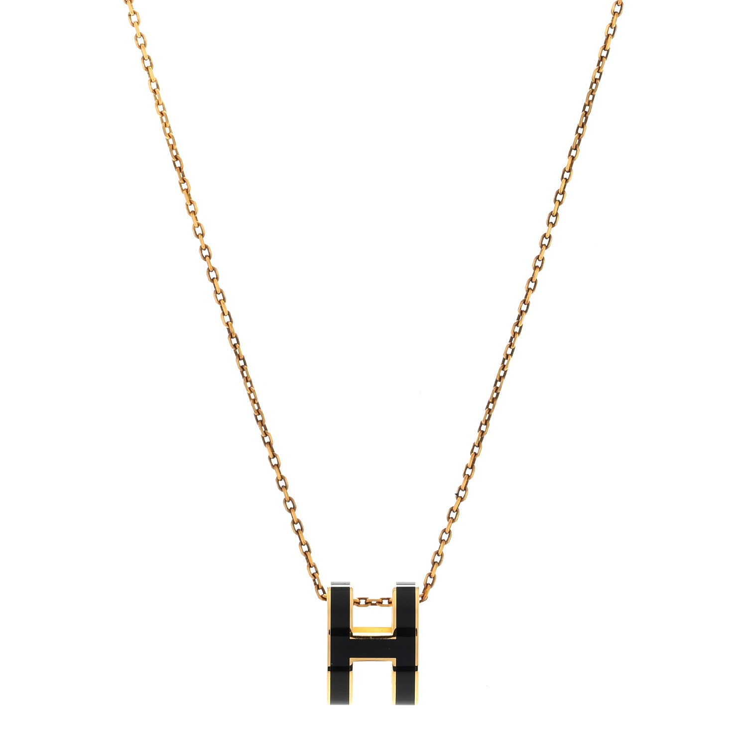 Hermes Lacquered Gold Pop H Pendant Necklace Black 1 of 5