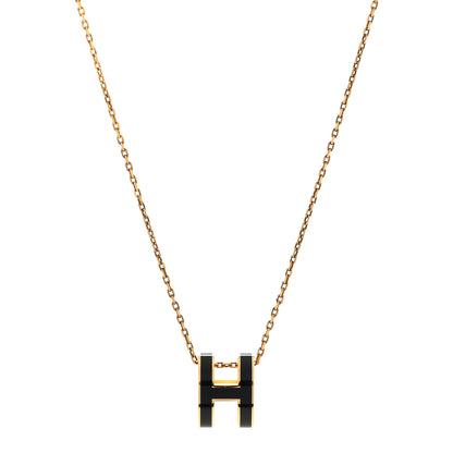 Hermes Lacquered Gold Pop H Pendant Necklace Black 1 of 5