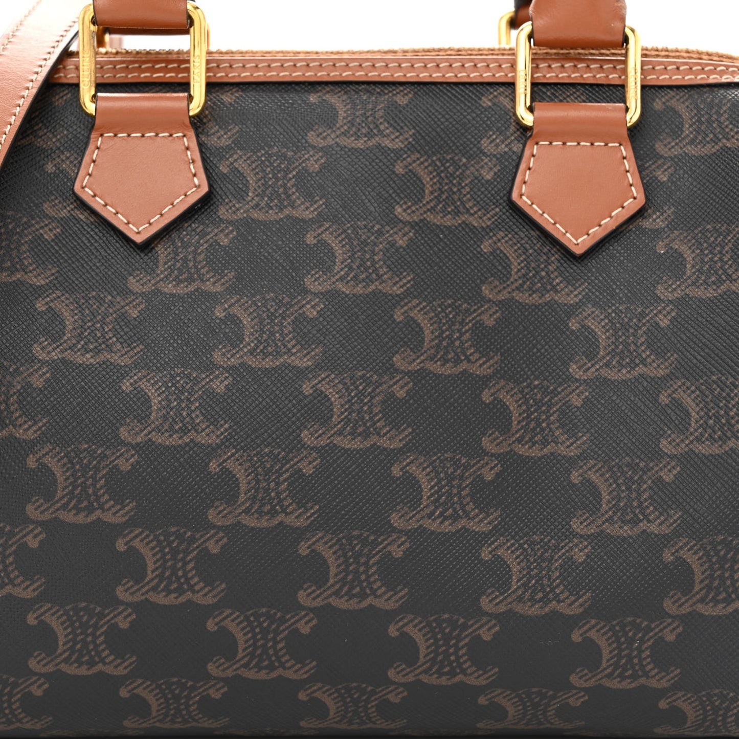 Triomphe Canvas Calfskin Small Boston Bag Tan
