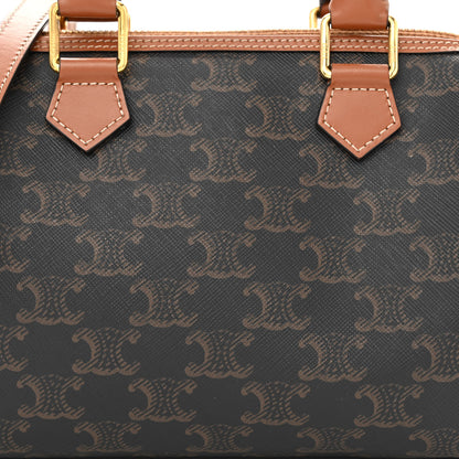 Celine Triomphe Canvas Calfskin Small Boston Bag Tan 10 of 13