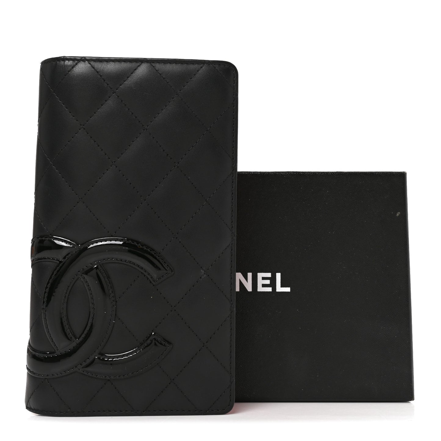 Calfskin Quilted Cambon Yen Wallet Black