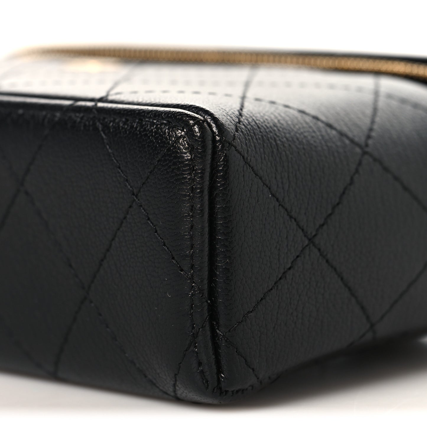 Goatskin Stitched Top Handle Slim Vanity With Chain Black