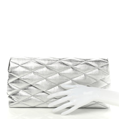 Saint Laurent Metallic Lambskin Quilted Sade Puffer Envelope Clutch Argento 2 of 9