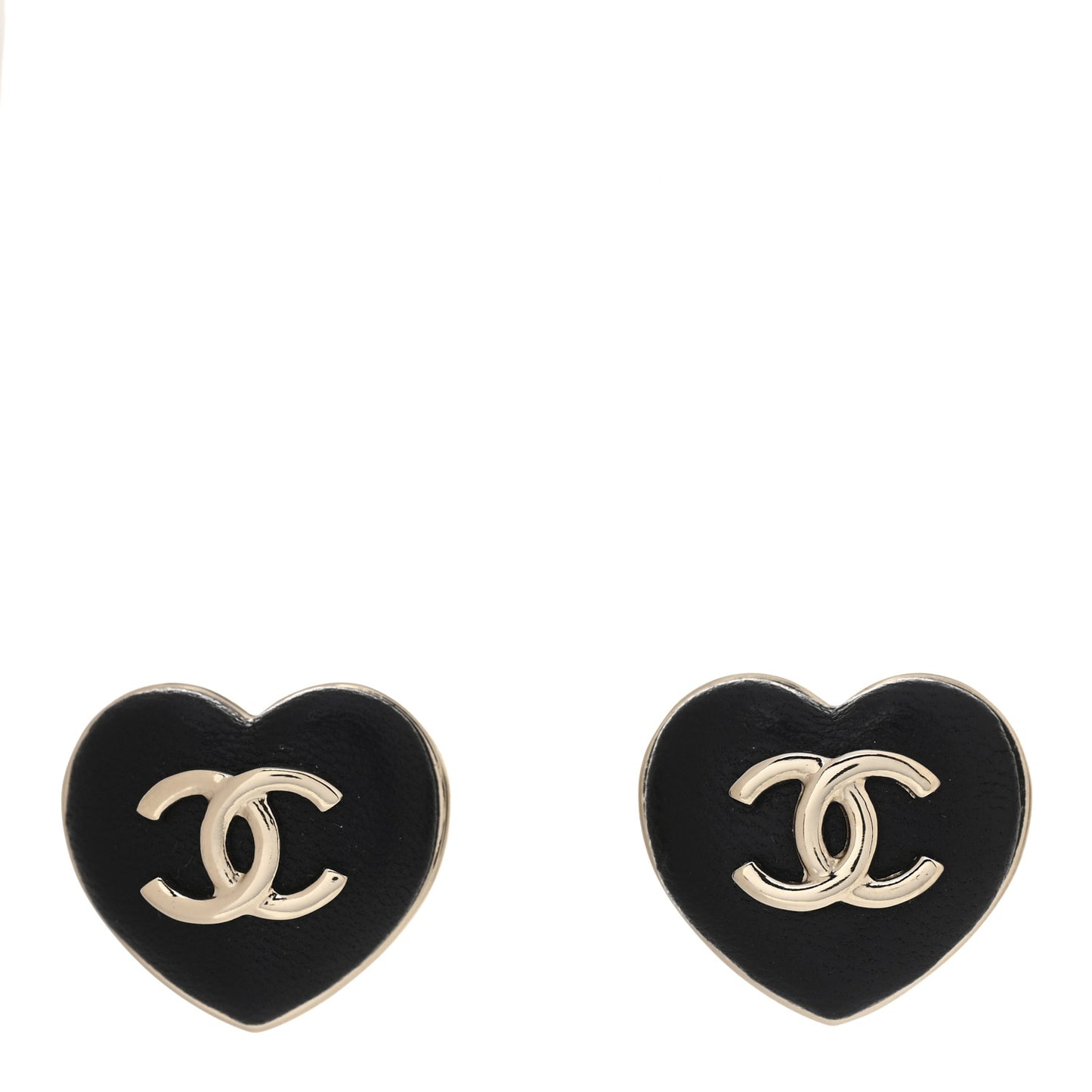 Lambskin CC Heart Earrings Black Gold