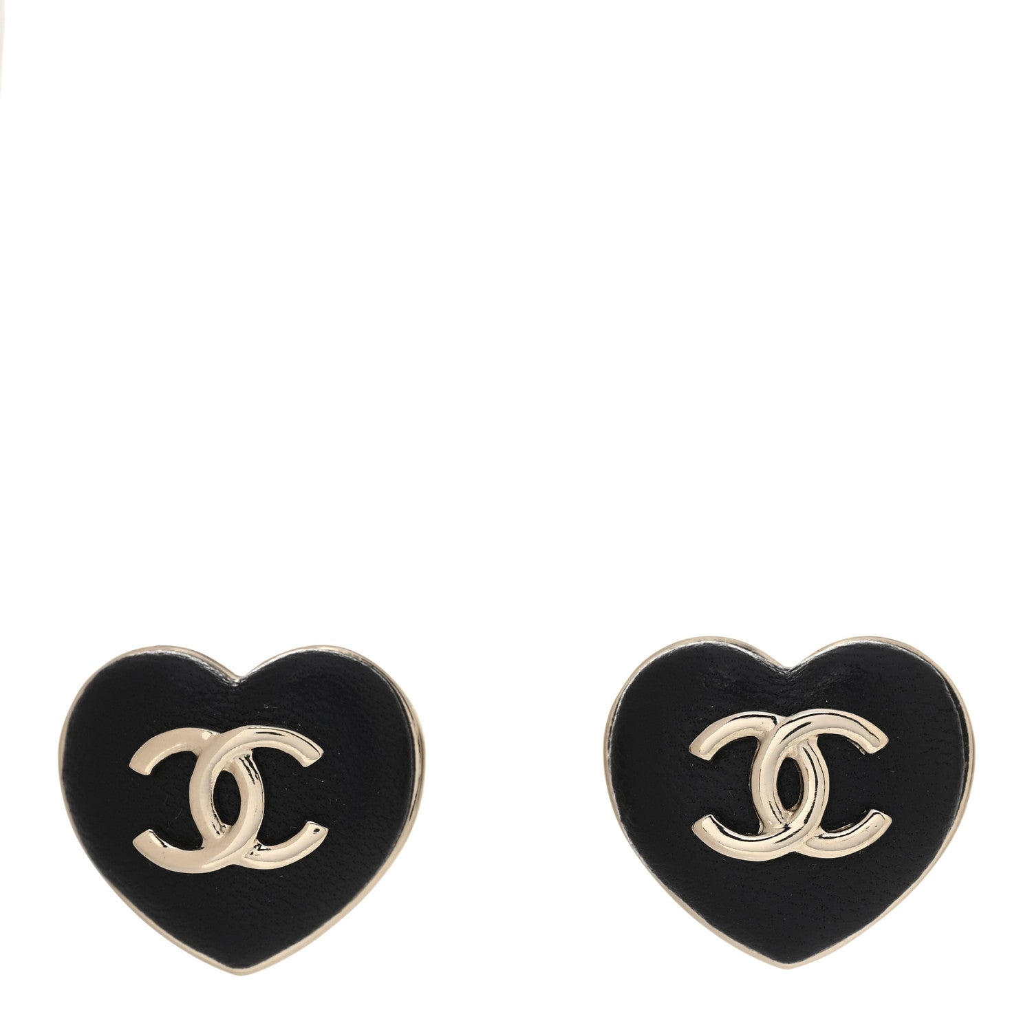 Chanel Lambskin CC Heart Earrings Black Gold 1 of 4