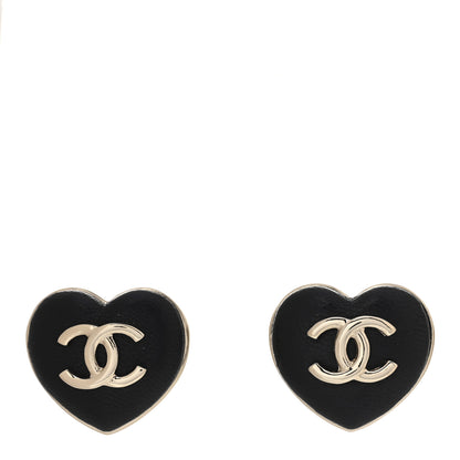 Chanel Lambskin CC Heart Earrings Black Gold 1 of 4