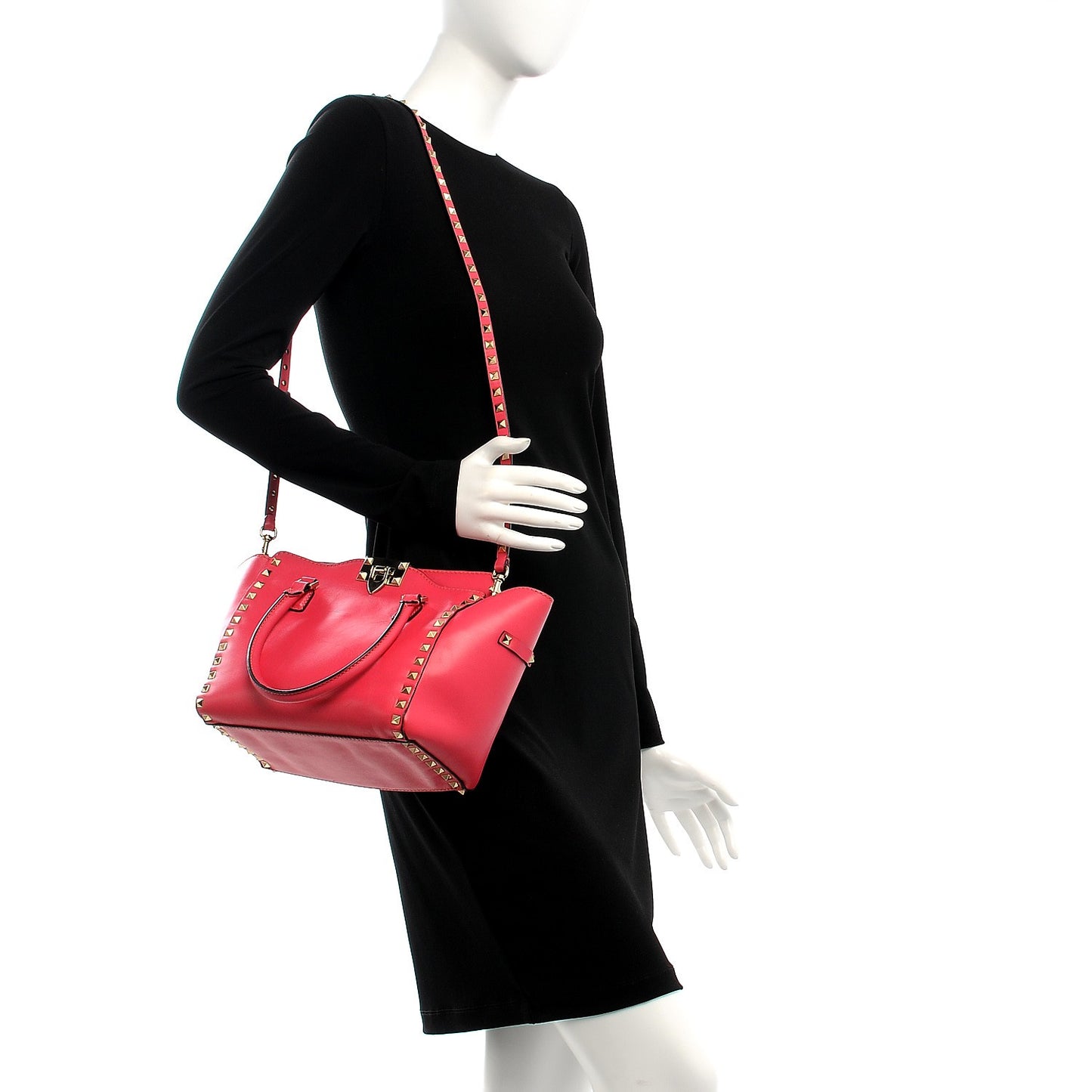 Vitello Small Rockstud Double Handle Tote Raspberry