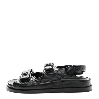 Chanel Lambskin Velcro Dad Sandals 38 Black 1 of 10