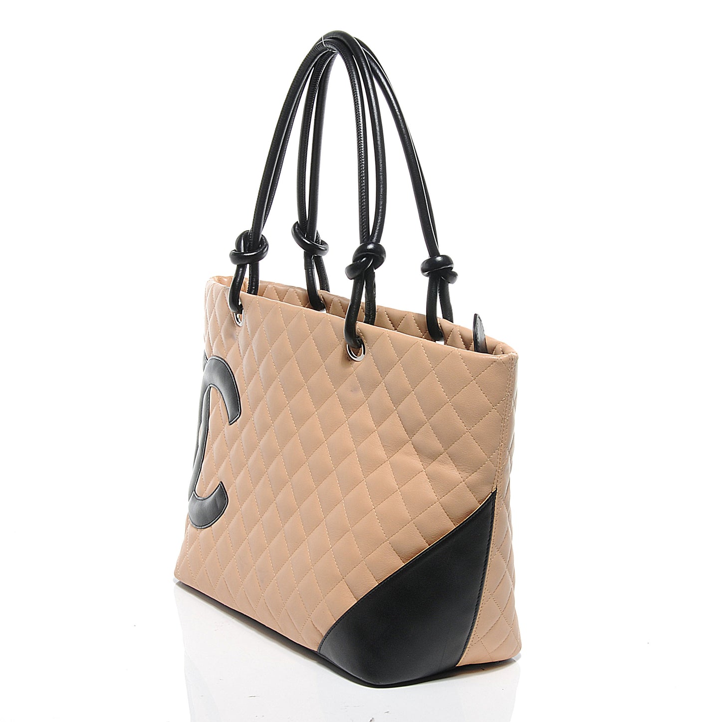 Calfskin Quilted Large Cambon Tote Beige Black