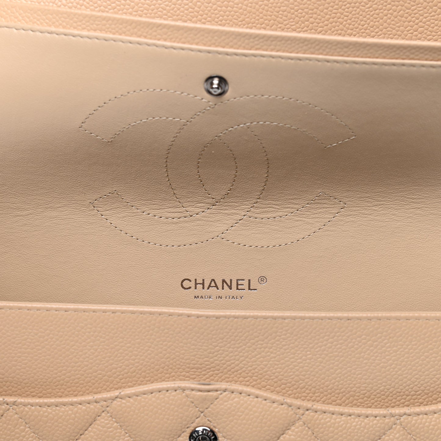 Caviar Quilted Jumbo Double Flap Light Beige