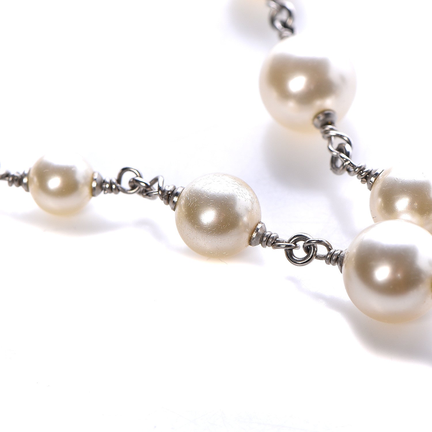 Chanel Graduated Pearl Crystal CC Long Necklace Silver 6 of 8