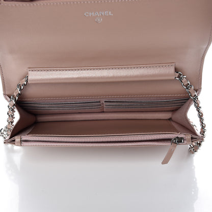 Chanel Goatskin Camellia Embossed Wallet On Chain WOC Light Pink 7 of 10
