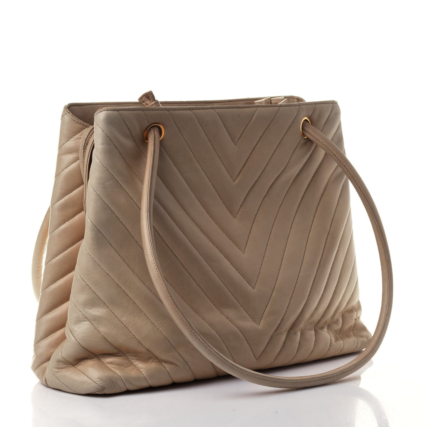 Lambskin Chevron Quilted Shoulder Bag Beige