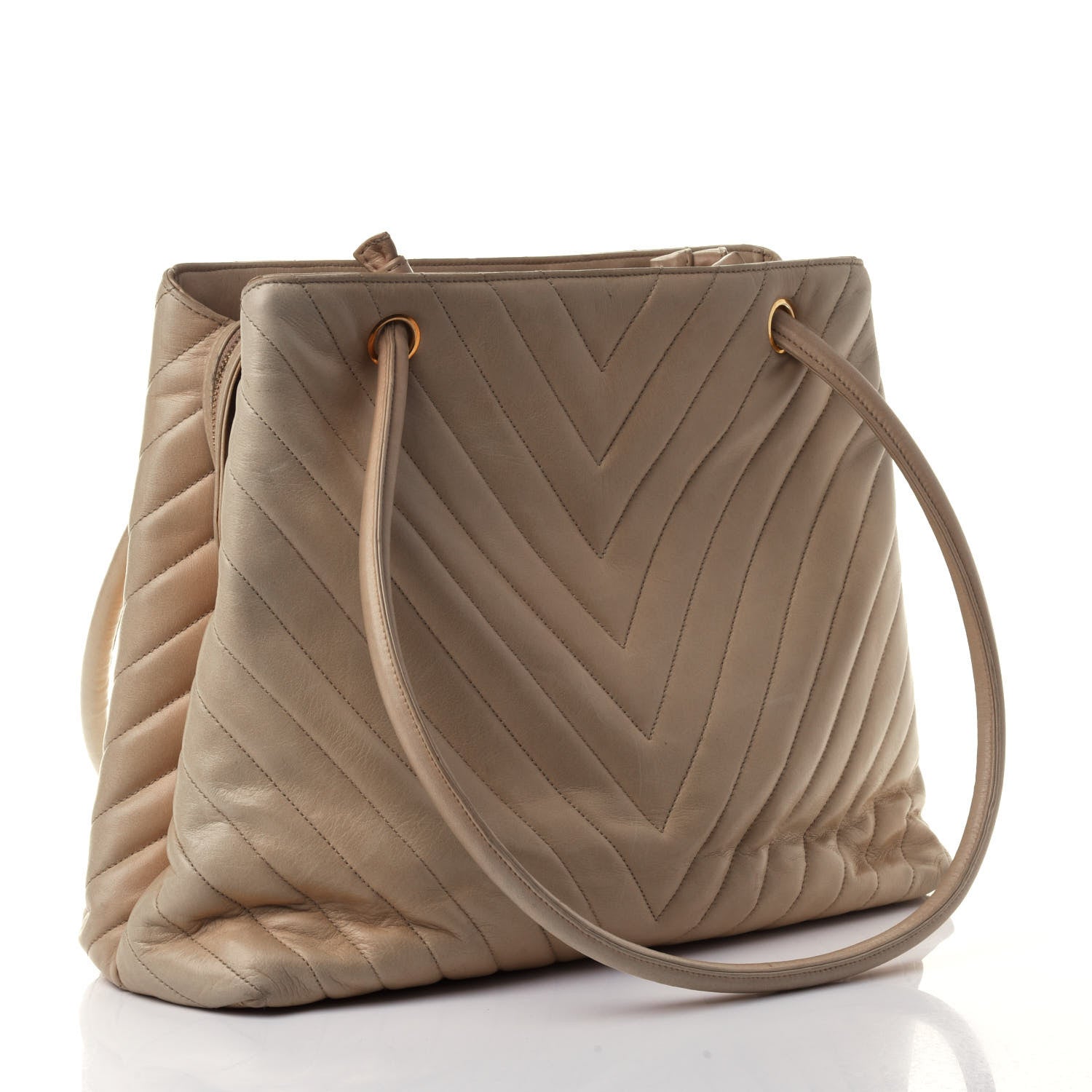 Chanel Lambskin Chevron Quilted Shoulder Bag Beige 2 of 4