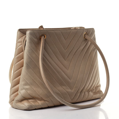 Chanel Lambskin Chevron Quilted Shoulder Bag Beige 2 of 4