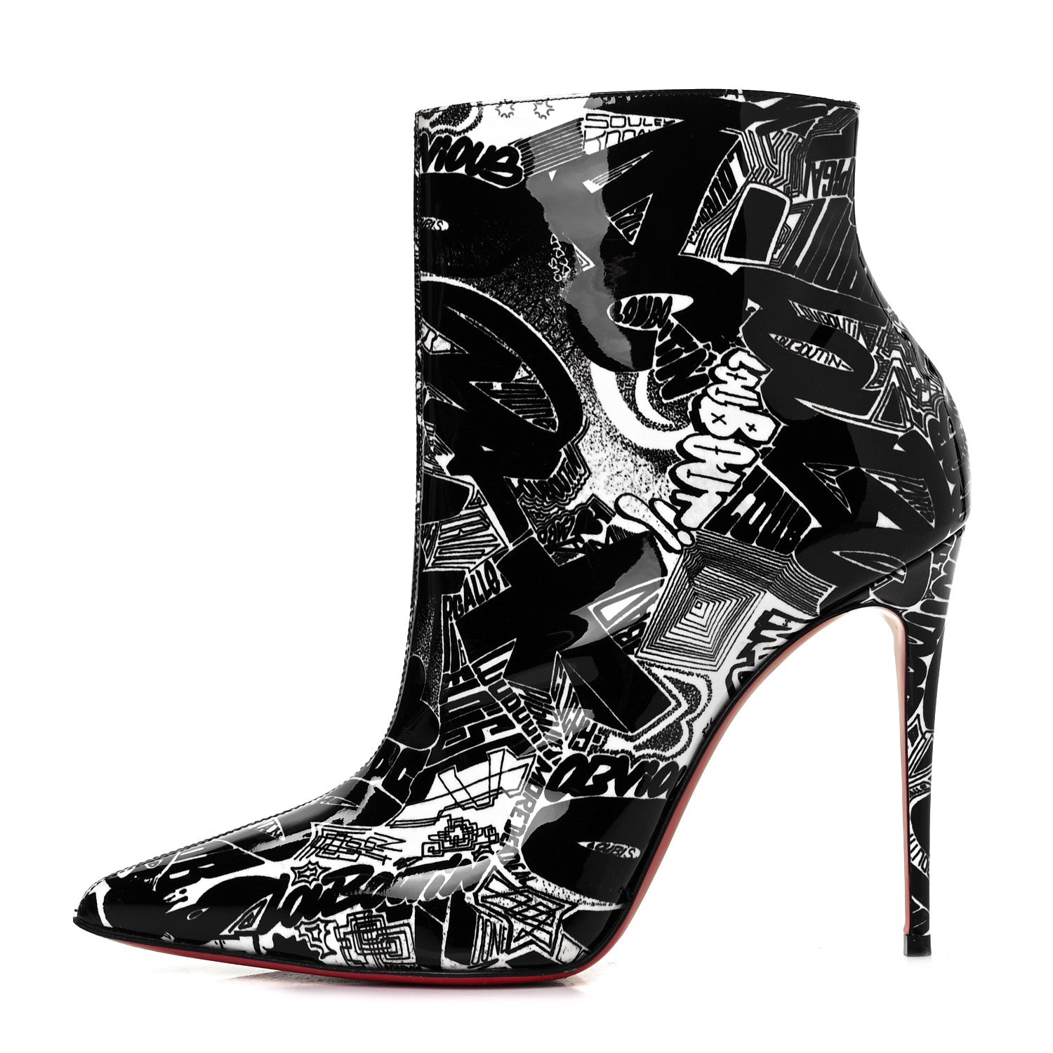 Christian Louboutin Patent Nicograf So Kate Booty 100 Ankle Boots 38 Black White 1 of 6