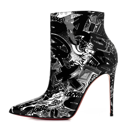 Christian Louboutin Patent Nicograf So Kate Booty 100 Ankle Boots 38 Black White 1 of 6