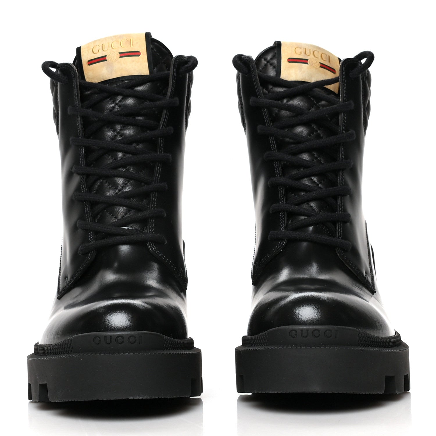 Gucci Magnum Calfskin Nappa Quilted Lace Up Ankle Boots 38.5 Black 2 of 8