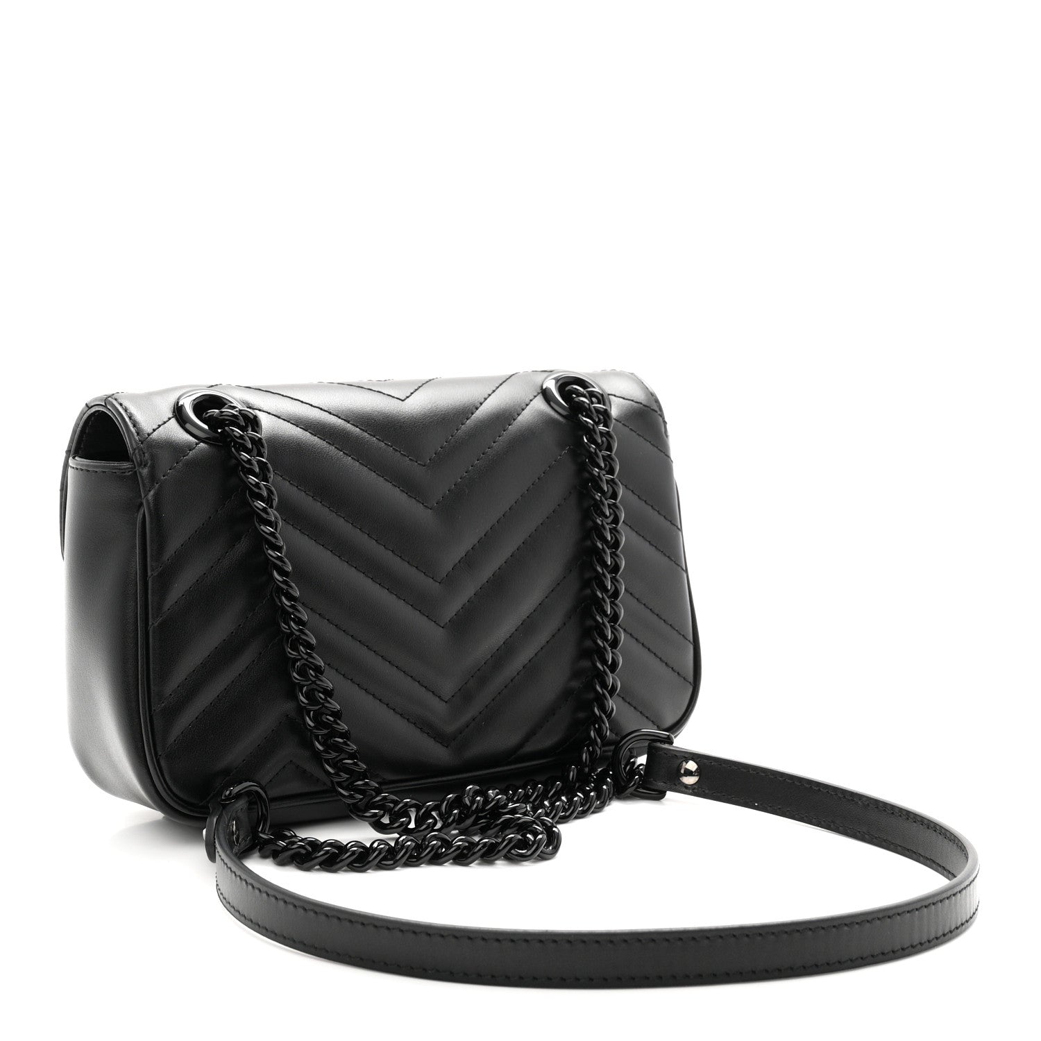 Gucci Calfskin Matelasse Monochrome Mini GG Marmont Shoulder Bag Black 3 of 11