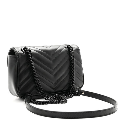 Gucci Calfskin Matelasse Monochrome Mini GG Marmont Shoulder Bag Black 3 of 11