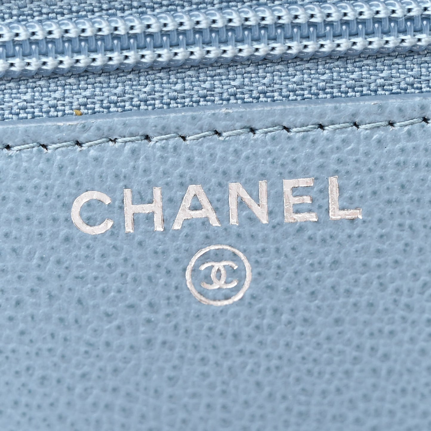 Grained Calfskin Quilted CC Box Wallet On Chain WOC Blue
