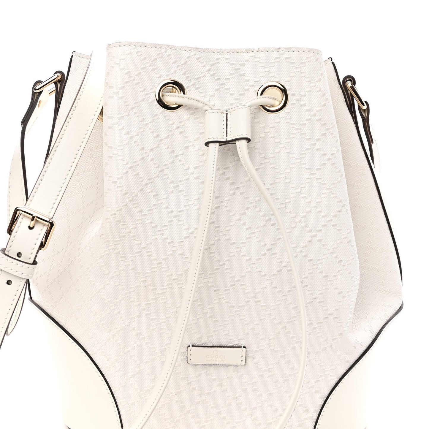 Bright Diamante Medium Bucket Bag Great White