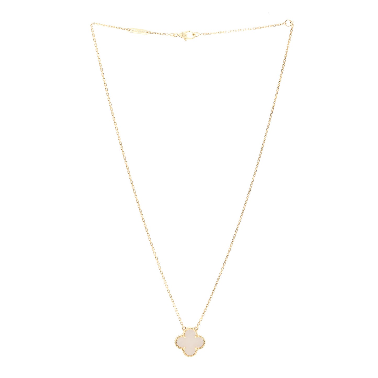 18K Yellow Gold Mother of Pearl Vintage Alhambra Pendant Necklace