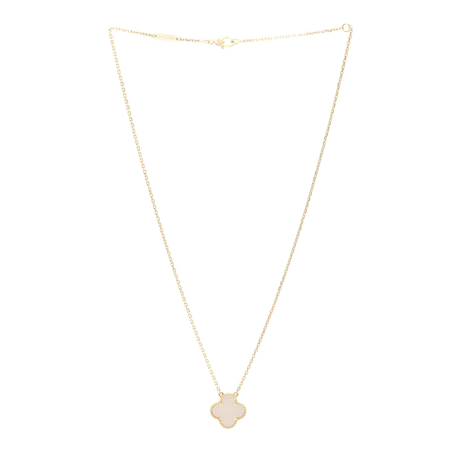Van Cleef & Arpels 18K Yellow Gold Mother of Pearl Vintage Alhambra Pendant Necklace 3 of 6