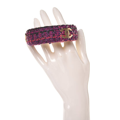 Chanel Tweed CC Wide Bangle Pink Purple Black 2 of 3