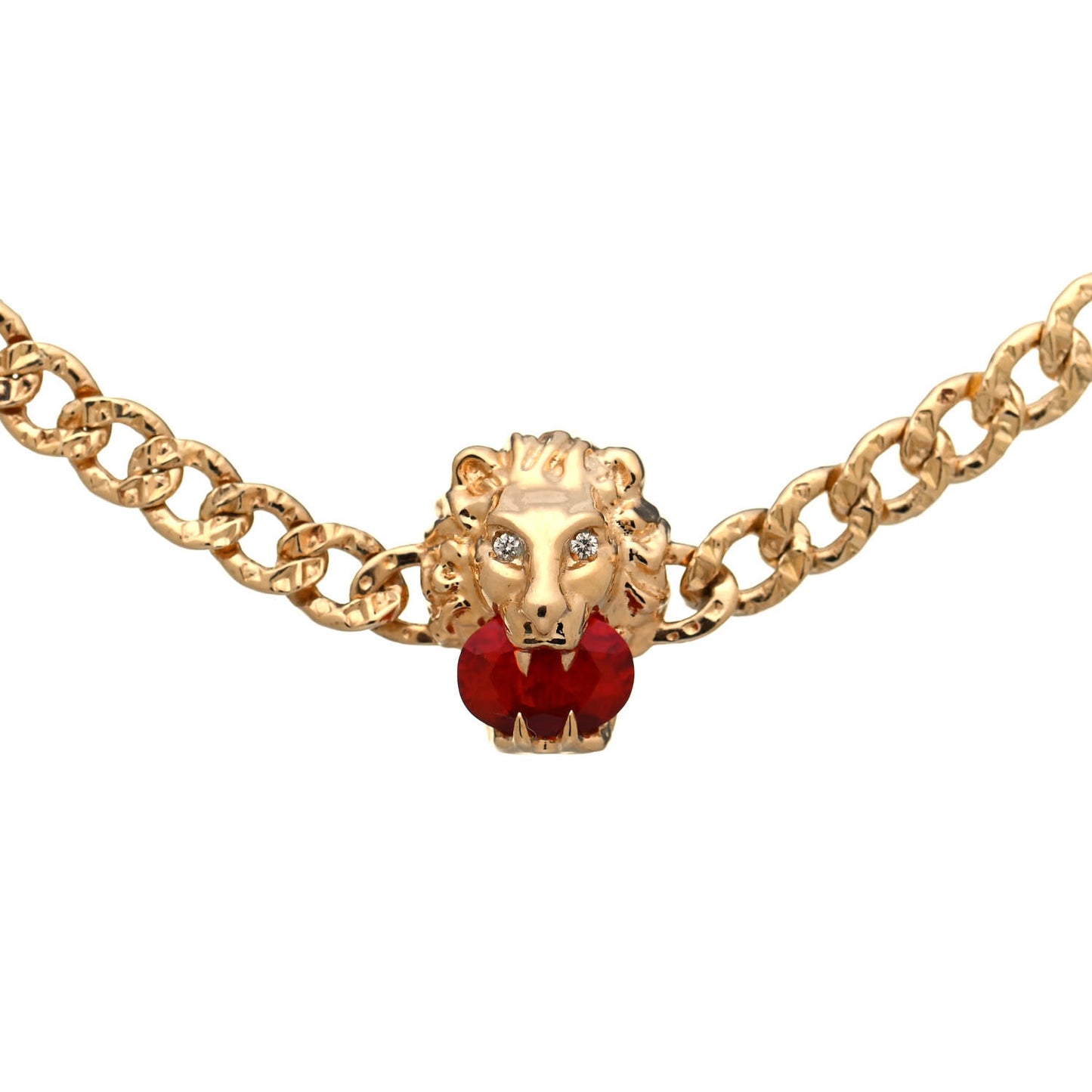 18K Yellow Gold Diamond Fire Opal Lion Head Bracelet
