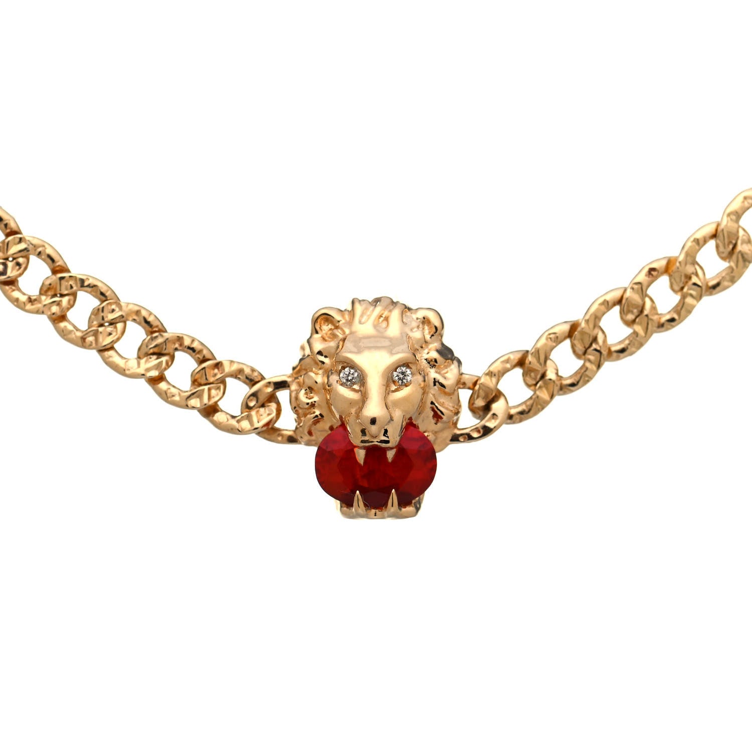 Gucci 18K Yellow Gold Diamond Fire Opal Lion Head Bracelet 5 of 6