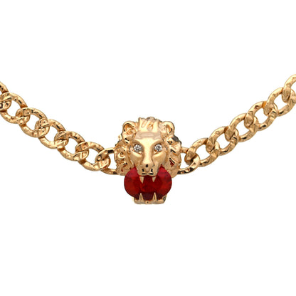 Gucci 18K Yellow Gold Diamond Fire Opal Lion Head Bracelet 5 of 6