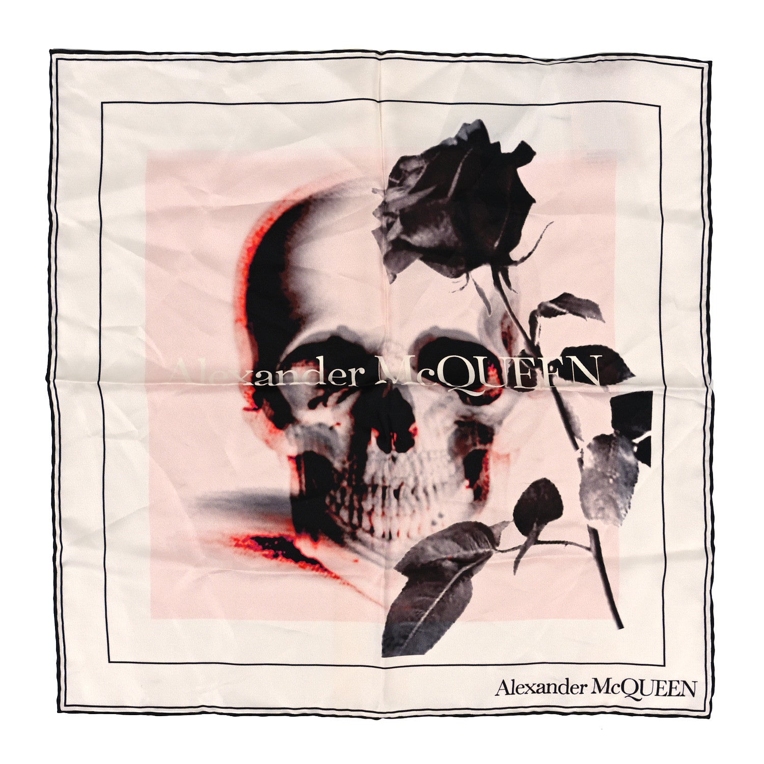 Alexander McQueen Silk Chiffon Rose Ghost Skull Scarf Black Ivory 1 of 3