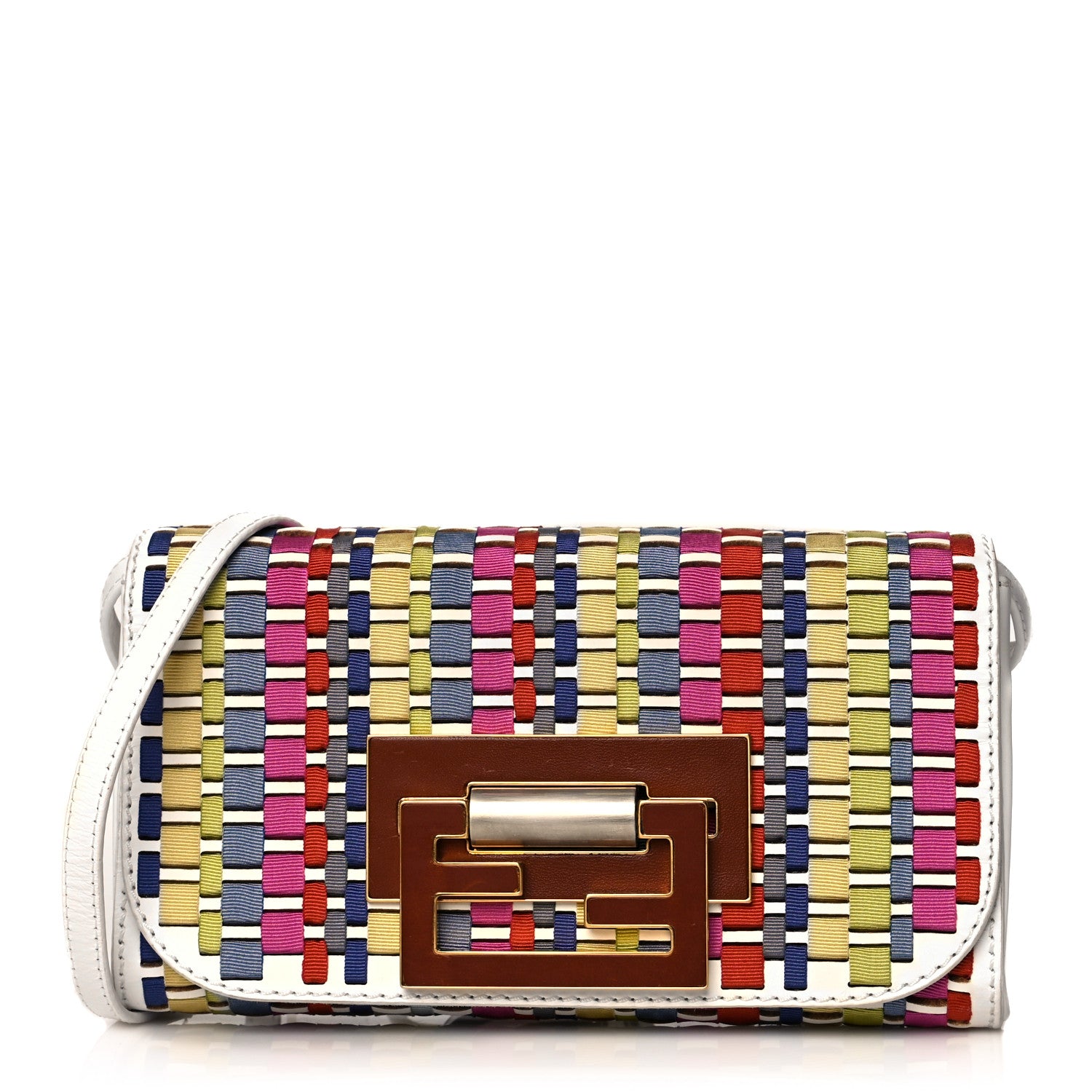 Fendi Fabric Calfskin Woven Crossbody White Multicolor 1 of 9