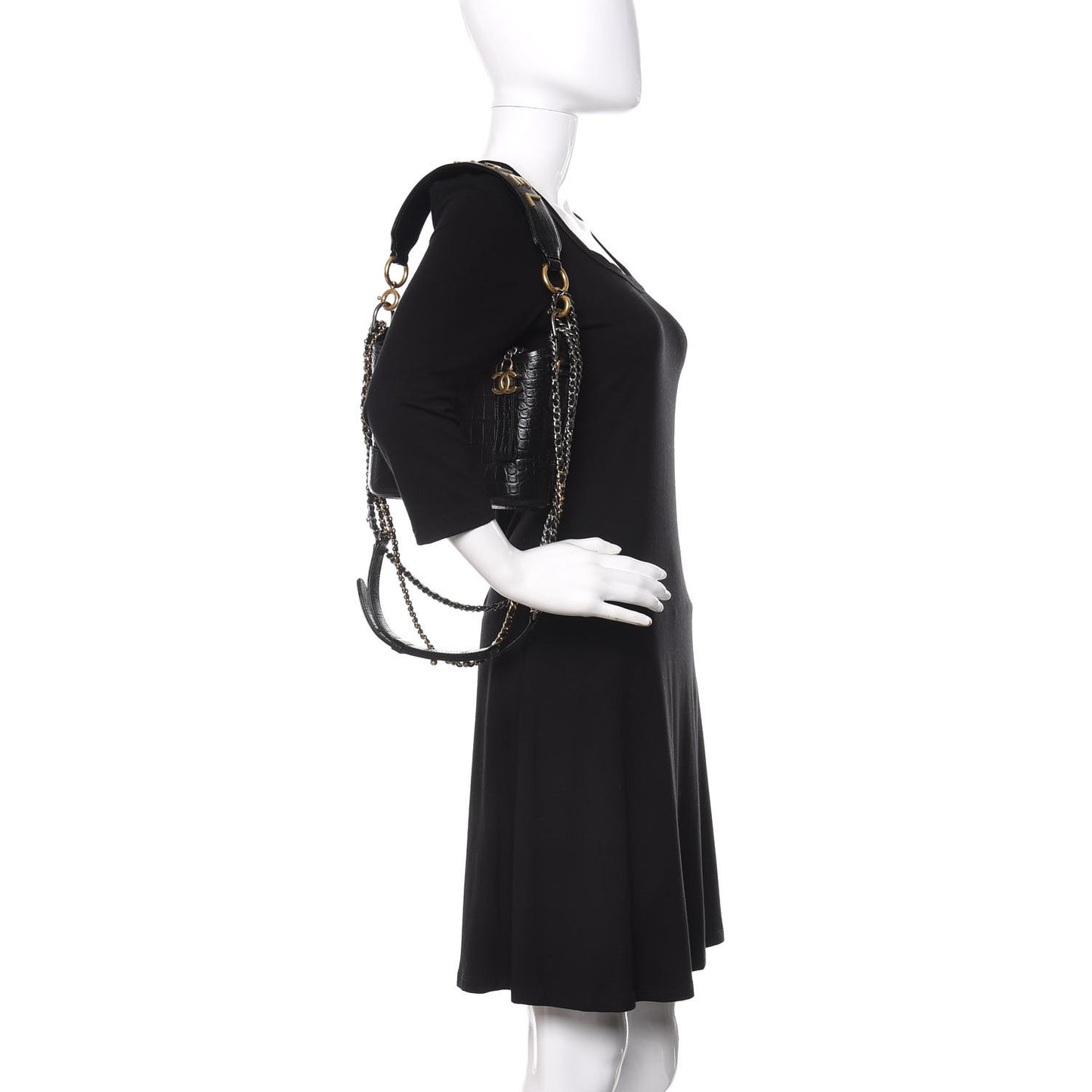Calfskin Crocodile Embossed Small Gabrielle Cocodile Hobo Black