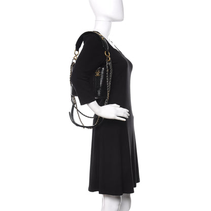 Chanel Calfskin Crocodile Embossed Small Gabrielle Cocodile Hobo Black 3 of 12